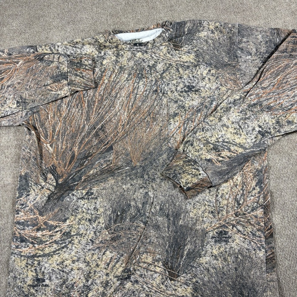 Vintage Mossy Oak Camo Long Sleeve Shirt L Pocket Cabelas Style Faded Washout